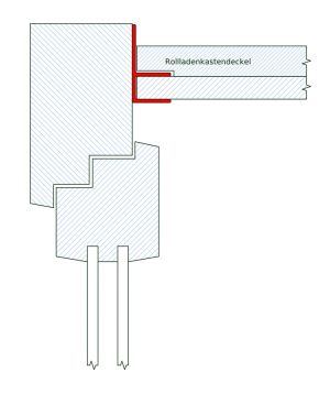 Anwendungszeichnung der F-Profilleiste bei der Rollladenkastendeckelmontage